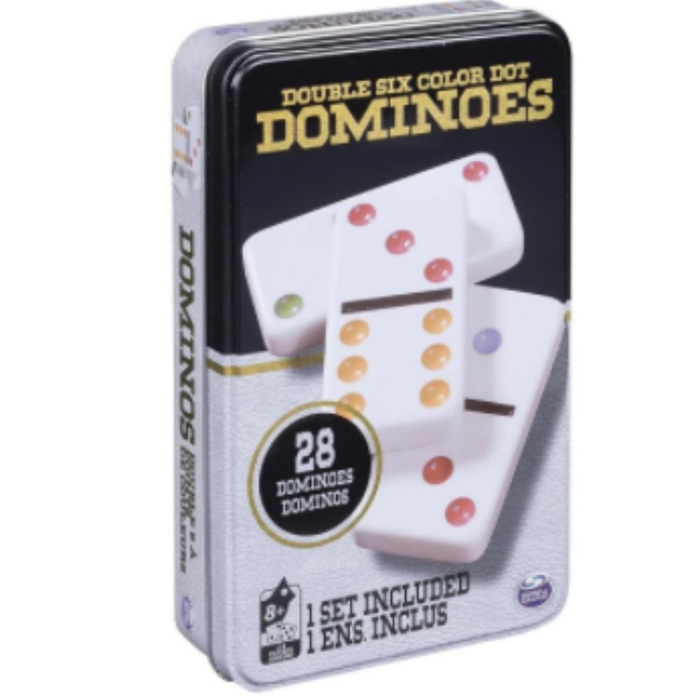 Double 6 Color Dot Dominoes (28 Pcs.) in Tin Box